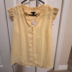 Ann Taylor Pale Yellow Ruffle Cap Sleeve Button-Front Blouse